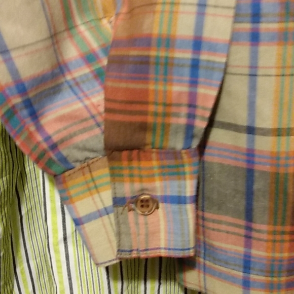 Hip 70s Vintage Sz L XL SHIP n SHORE Plaid Nehru Collar COTTON BLOUSE TOP - Picture 5 of 10